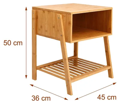 Immagine prodotto di Comodino in bambù con 3 ripiani, finitura naturale.