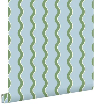 Produktbild von ESTAhome Tapete wellenförmige Streifen Blau und Grün 50 x 900 cm