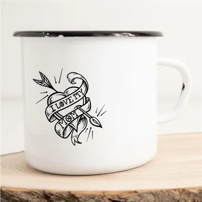 Produktbild von Huuraa Emaille Tasse I love my mom Geschenk Kaffeebecher Vintage 300ml I love my mom Präsent