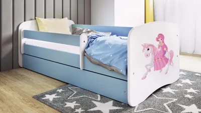 Produktbild von Kinderbett Jugendbett Prinzessin zu Pferd 70x140, 80x160, 80x180 cm - Komplettset mit Matratze, Schublade & Rausfallschutz