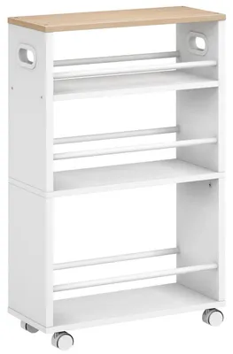 Produktbild von Küchenwagen mit 4 Ebenen 45 x 22 x 80 cm Weiß + Naturfarben