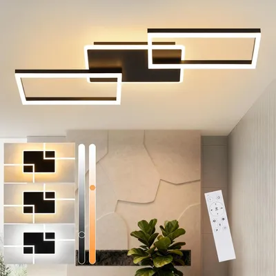 Image de ZMH Plafonnier noir salon,Plafonnier LED à intensité variable avec télécommande,Grande lampe de salon,63W,80CM,Moderne,Métal Lampe de chambre à coucher