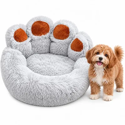 Zdjęcie produktu dla NUXIE Legowisko dla psa i kota 75 cm XXL Shaggy Łapka Szare