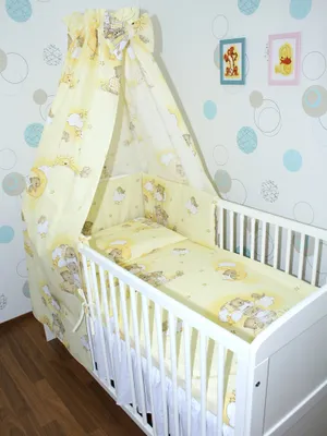 Produktbild von Primawela Baby Bettwäsche Set - 6 teiliges Set mit Vollstoff Himmel Bettset Nestchen D05- Bärchen auf Leitern Gelb
