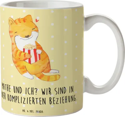 Produktbild von Mr. & Mrs. Panda Tasse Katze Dyskalkulie - Gelb Pastell - Geschenk, kaffeebecher keramik, Kaffeetasse, Motivtasse, Pott, Rechenschwäche, Rechenstörung, Geschenktasse