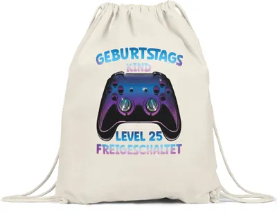 Produktbild von Geburtstagskind Level 25 Freigeschaltet Turnbeutel Gymsack  Happy Birthday Geburtstag Alles Gute Controller Konsole Game Spiel