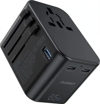 Produktbild von Choetech Schnelles Universal Reise-Ladegerät Gan 2 X Usb Typ C / Usb 65W Stromversorgung Schwarz (Pd5009-Bk)
