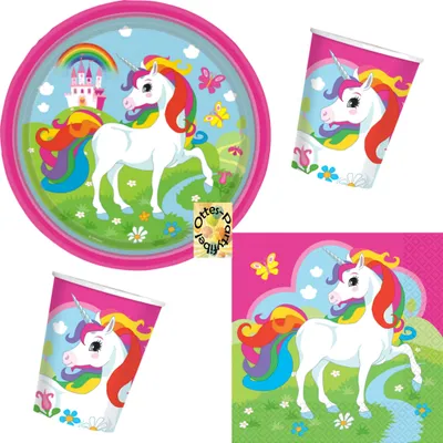 Produktbild von Regenbogen-Party-Set 52tlg. - für 16 Gäste Teller Becher Servietten