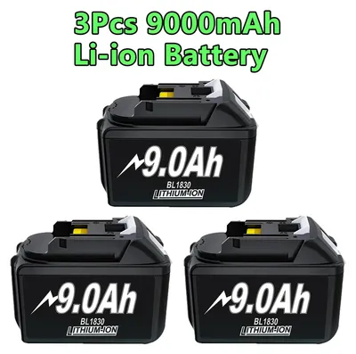 Produktbild von Akkupack - Ersatzakku - 3er-Pack - Li-Ionen - 18 V - 9000 mAh - Kompatibel mit BL1830 BL1840 BL1850 BL1860