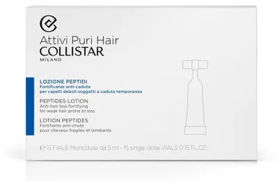 Productafbeelding van Collistar Lozione Peptidi Anti-Caduta, uniseks, 5 ml, tegen haaruitval, vloeistof, ampul, ingrediënten: AQUA, ALCOHOL DENAT., NIACINAMIDE, PANTHENOL, BUTYLENE GLYCOL, CAFFEINE, PEG-40 HYDROGENATED...
