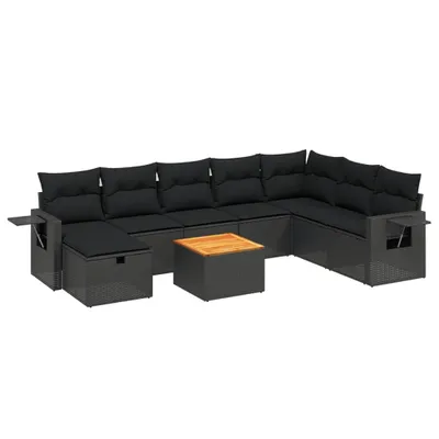 Produktbild von vidaXL 9-tlg. Garten-Sofagarnitur mit Kissen Schwarz Poly Rattan