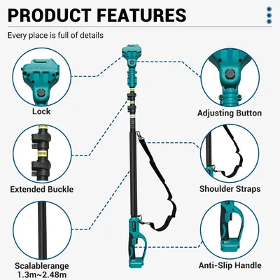 Obrázok produktu pre Akumulátorová reťazová píla s predlžovacou tyčou – bezuhlíkový motor – 18 V – 6800 ot./min – reťaz dĺžky 15/20 cm – bez batérie