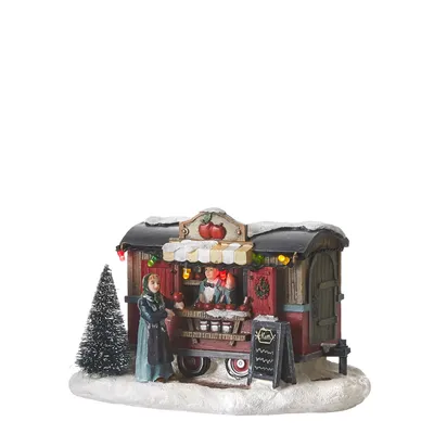 Produktbild von Luville Weihnachtsdorf-Miniatur Weihnachtsmarktbude mit kandierten Äpfeln - L15,5 x B10 x H10 cm