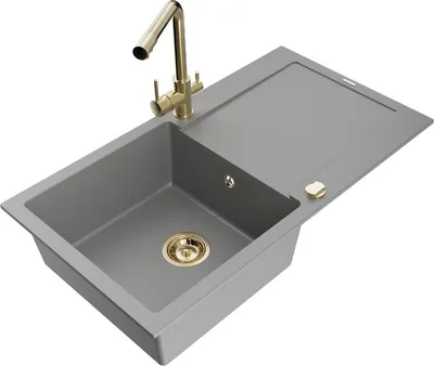 Produktbild von Mexen Leo 1 Becken-Granitspüle mit Abtropffläche und Mischbatterie Duero, Grau - 6501-71-671600-50