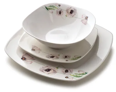 Obrázek produktu pro Sada keramického nádobí Lea, růžová: mísa 16,5 cm (500 ml) / talíře 18 cm a 24 cm, 18 kusů