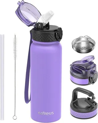 Productafbeelding van Famanu waterfles 600 ml met rietje - geïsoleerde sportfles voor fitness