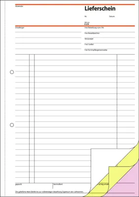 Produktbild von SIGEL SD016 Lieferscheine, mit Empfangsschein, 1., 2. und 3. Blatt bedruckt, A4, selbstdurchschreibend, 3 x 40 Blatt