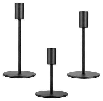 Productafbeelding van Metalen kandelaarhouder - set van 3 - decoratie voor eettafel, woonkamer en slaapkamer - zwart