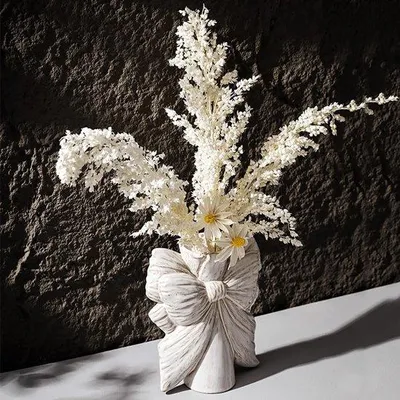 Image de Vase à fleurs moderne en céramique, fait main, 17,7 cm de haut, blanc à rayures blanches, pour la décoration de table, fleurs séchées et fraîches