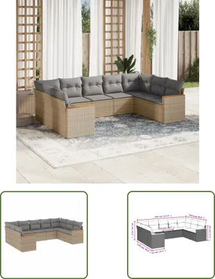 Produktbild von The Living Store 9-tlg. Garten-Sofagarnitur mit Kissen Beige Poly Rattan
