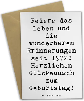 Produktbild von Mr. & Mrs. Panda Glückwunschkarte Spruch 1972 Geburtstag - Weiß - Geschenk, feiern, osterkarte, Happy Birthday, 50., weihnachtskarten, jubiläumskarte, Meilenstein, Alter