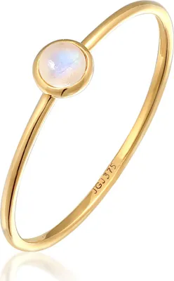 Produktbild von ELLI Damen Ring 375 Gelbgold mit Solitär Mondstein Cabochon minimalistisch