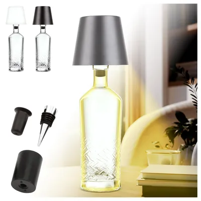 Produktbild von LED Flaschenlampe Bottle Light V2442 – Dimmbare Deko-Leuchte mit 3 Lichtfarben und TOUCH-Funktion für Innen & Außen grau