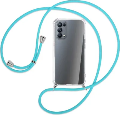 Produktbild von Handykette Backcover-Schutzhülle mit Band (Metall silberfarben) für Oppo Reno5 Pro 5G - türkis