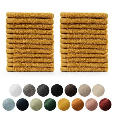 Immagine prodotto di Set di asciugamani in spugna premium Blumtal con asole per appendere - Cotone  Oeko-TEX, morbido, altamente assorbente - 24x asciugamani per ospiti (30x30 cm), senape piccante (giallo)