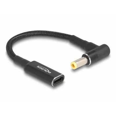 Produktbild von Delock Adapterkabel für Notebook Ladekabel USB Type-C Buchse zu 5,5 x 2,5 mm Stecker 90 Grad gewinkelt 15 cm