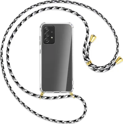 Produktbild von Handykette Backcover-Schutzhülle mit Band (Metall goldfarben) für Samsung Galaxy A72 - schwarz/grau/weiß
