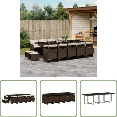 Produktbild von The Living Store 15-tlg. Garten-Essgruppe mit Kissen Braun Poly Rattan