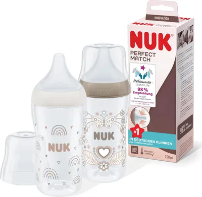 Produktbild von NUK Perfect Match Twin Set 260ml – Regenbogen & Herz Design