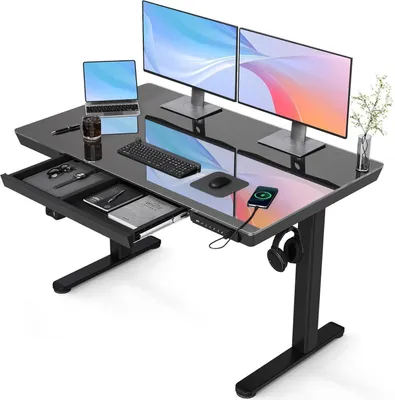 Immagine prodotto di Scrivania regolabile in altezza 120x60 cm piano elettrico in vetro nero