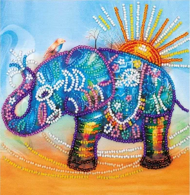 Produktbild von Abris Art Perlenstich Set "Neonelefant", bedruckt, 15x15cm
