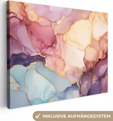 Produktbild von MuchoWow® - Leinwandbilder - Marmor - Farbenfroh, Wandbild, Wanddeko Bilder Wohnzimmer, 120x90 cm