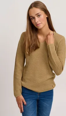 Produktbild von OXMO OXHanna Damen Strickpullover Feinstrick Pullover mit V-Ausschnitt 100% Baumwolle Regular fit