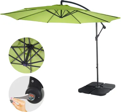 Image de Acerra, parasol, protection solaire, Ø 3m inclinable, polyester/acier 11kg ~ vert citron avec support