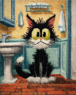 Imagen del producto de Juego de alfombra tejida con diseño de gato en el baño, 60x90 cm