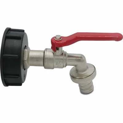 Zdjęcie produktu dla Profec Zawór kulowy wypływowy do zbiornika IBC mosiądz niklowana S60 x 2" x 3/4" GZ x podłączenie węża