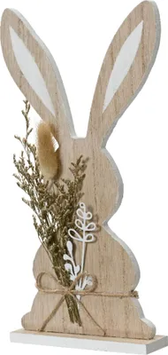 Produktbild von Dekofigur Hase 30cm Holz mit Trockenblumen Natur / Weiß