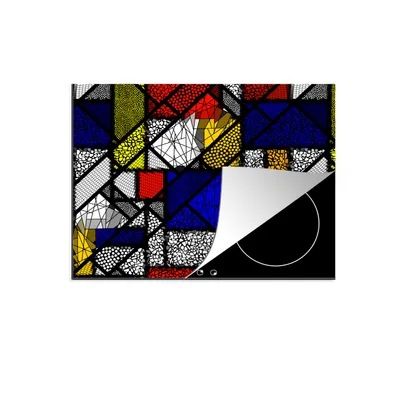 Produktbild von KitchenYeah© Herdabdeckplatte Mondrian - Glasmalerei - Alte Meister - Kunstwerk - Abstrakt - Malerei , 57x51cm, Küche Deko, Glaskeramikkochfeld Herdabdeckung, Abdeckplatte fùr Kochfeld