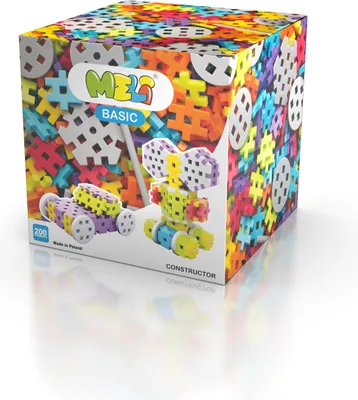 Produktbild von Meli Konstruktionsspielzeug Basic Constructor, 200 Stück, Kunststoff, 6 Farben, 2.5 x 2.5 cm (Baustein), Phthalat-, BPA- & PVC-frei, kreatives 2D & 3D Bauen für Kinder, leicht zu reinigen