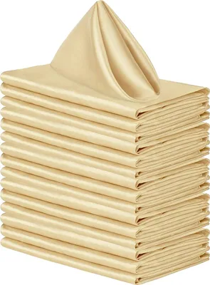 Produktbild von 12er Set Quadratisch Satinservietten, Waschbar Ultraweiche Übergroße Stoffservietten Für Familienessen, Festivals, Hochzeit, Thanksgiving, Weihnachten und den täglichen Gebrauch (Gold,43 x 43 cm)