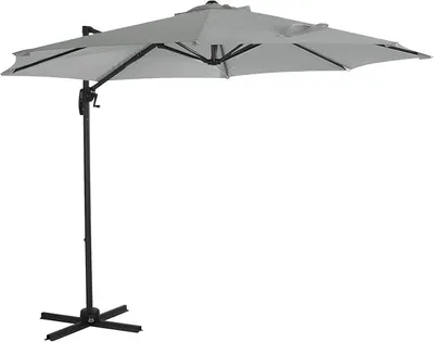 Image de Parasol en aluminium, modèle à mât avec pied et manivelle, système de rotation à 360°, inclinable, offrant une protection solaire complète