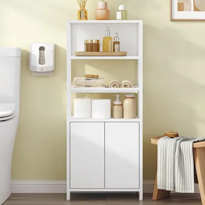 Image de Armoire de salle de bain, 3 étagères réglables, blanche