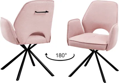 Produktbild von Armlehnenstuhl Esszimmer 2er-Set AMSTERDAM-119 Stoffbezug light pink, Gestell schwarz, BxHxT: ca. 61x86x61 cm