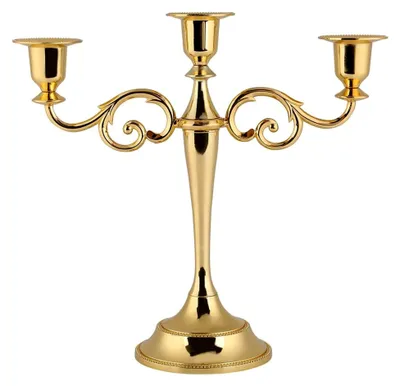 Produktbild von Dreiarmiger Kerzenleuchter aus Metall in Gold für Hochzeiten, Events und Wohnkultur