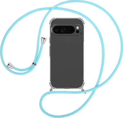 Produktbild von Handykette Backcover-Schutzhülle mit Band (Metall silberfarben) für Google Pixel 9 Pro - himmelblau