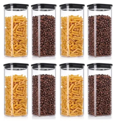 Productafbeelding van Arendo set van 8 voorraadpotten, 1600 ml, met glazen deksel, luchtdicht met siliconenafdichting, vierkante glazen containers van borosilicaatglas, geschikt voor temperaturen van -40 tot 400 °C, 8 stuks, transparant